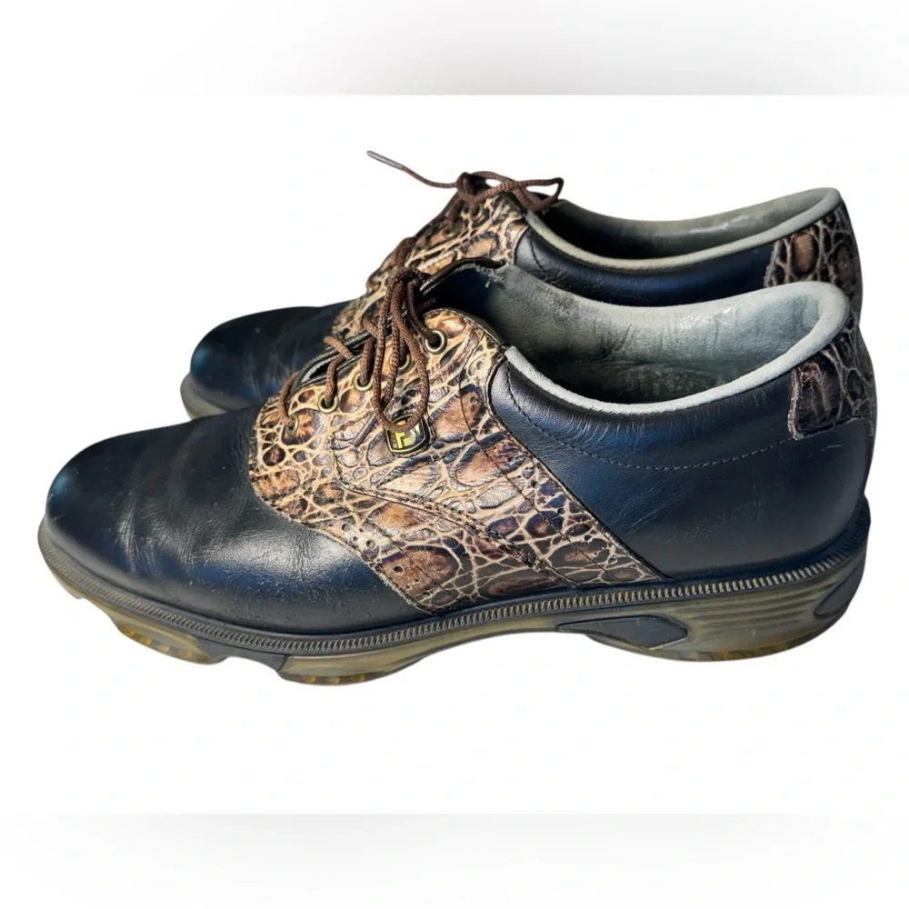 Premiere Black Saddle Aligator Skin Funky Footjoy Leather Men’s 10M Golf Shoes - Picture 4 of 11